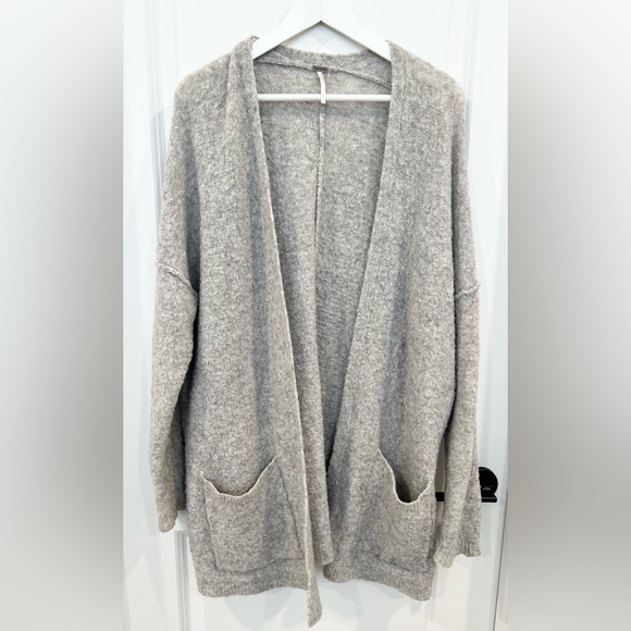 Free People Sweaters - Free People Open Knit Wool Cardigan Sweater Pockets Light Gray Boho Women’s M